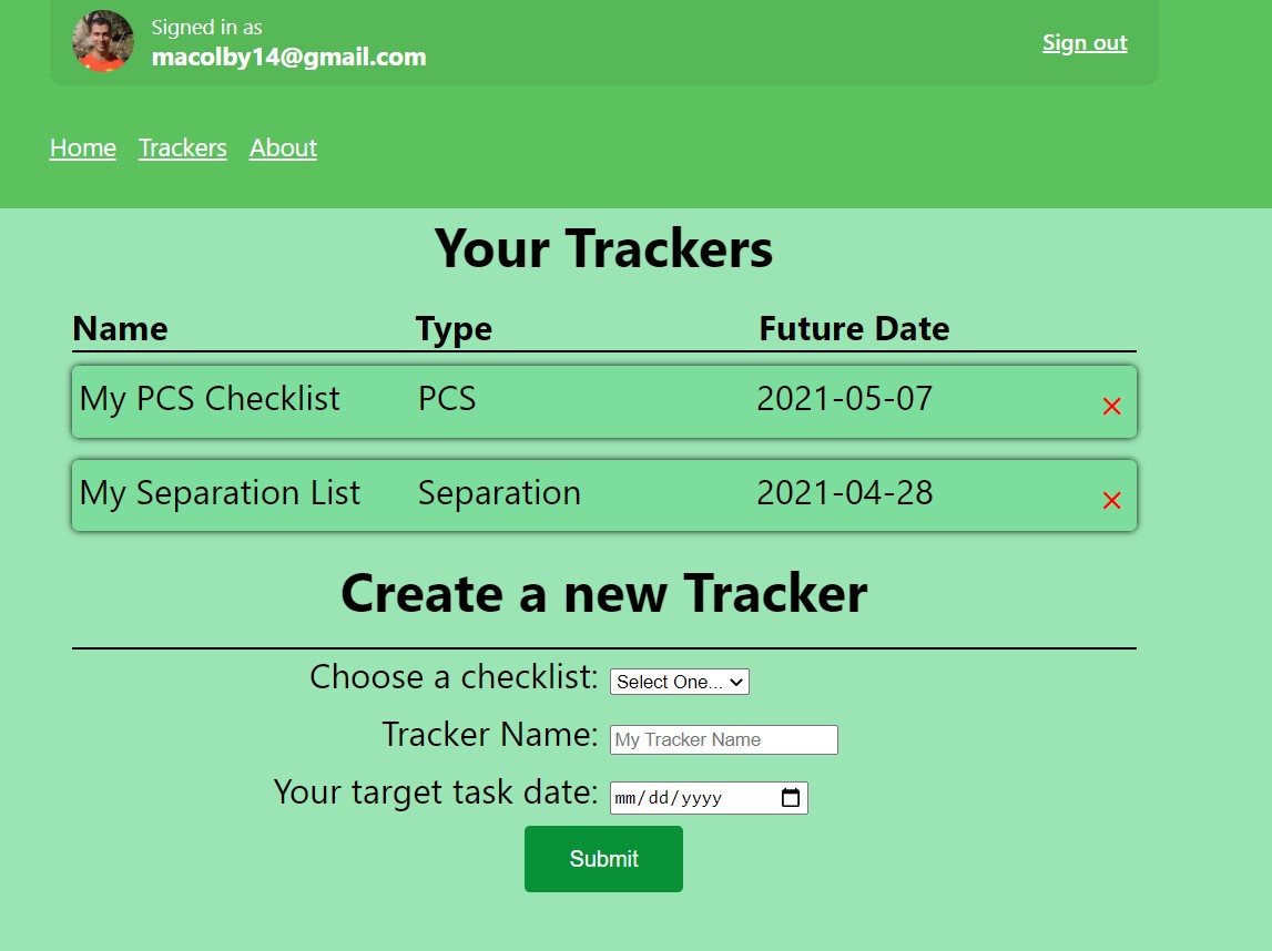 Tracker Page Screenshot